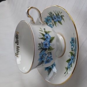 Queen Anne Floral "Happy Birthday" Tea Cup & Saucer